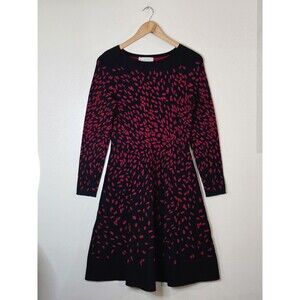 Hobbs Black Red Jodie Knitted Dress Womens Size 6 A Line Long Sleeve Fit & Flare